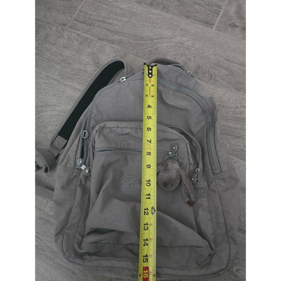 Kipling Seoul Laptop Backpack Gray Nylon Monkey Charm Front‎ Pocket Zip Closure - Picture 8 of 8